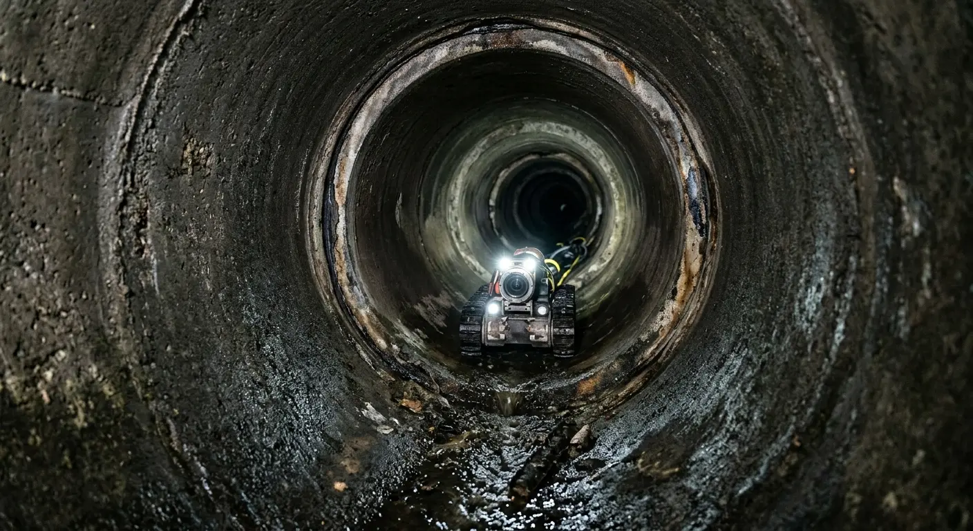 Robotic sewer camera inspecting pipe interior for Sewer Line Repair in Germantown